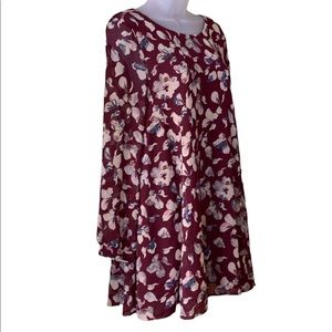ASTR Dress Maroon Floral Colorful Shirtdress Printed Flowy Tunic Size XS